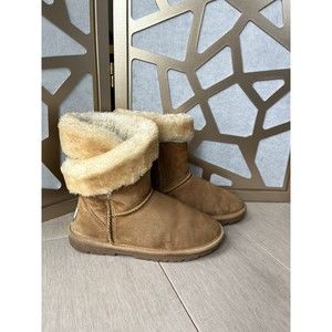 Lamo Essentials Women Chestnut Suede Leather wool Fur Ankle Boots Sz 7 shearling